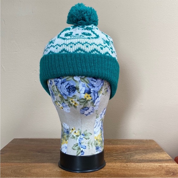 VTG 80’S Green Panda Bear Knit Knitted Pom Pom Winter Hat Beanie - Picture 7 of 14